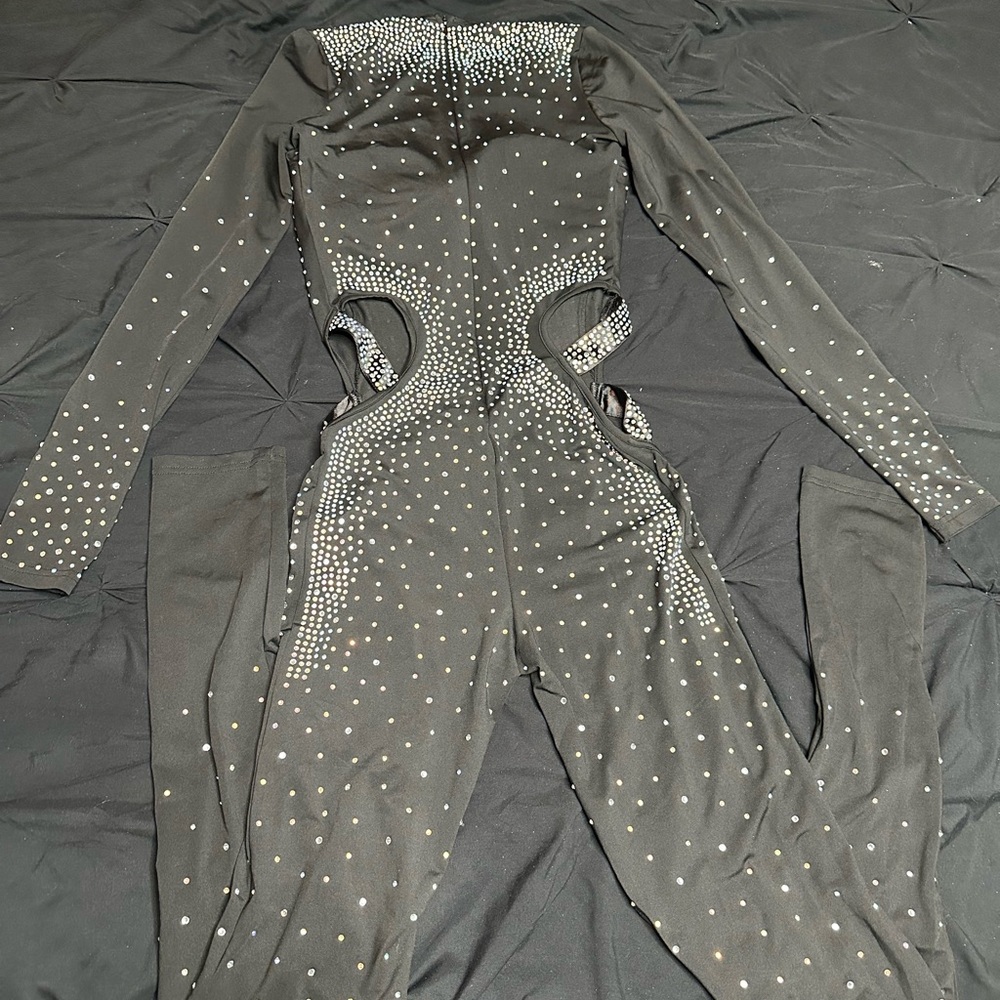 Black Rhinestone Jumpsuit - Picture 2 of 3